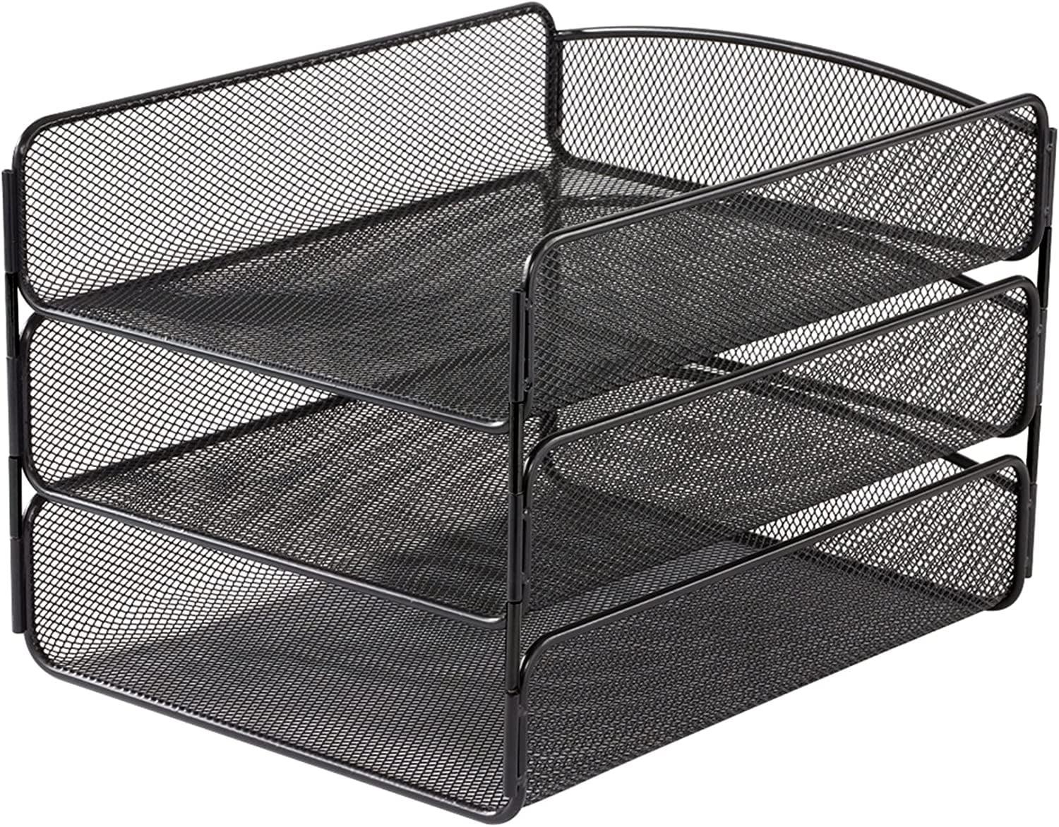 3271BL Office Supply Onyx Holds Letter-Size Papers Triple Mesh Interlocking Tray Desk Black Organizer