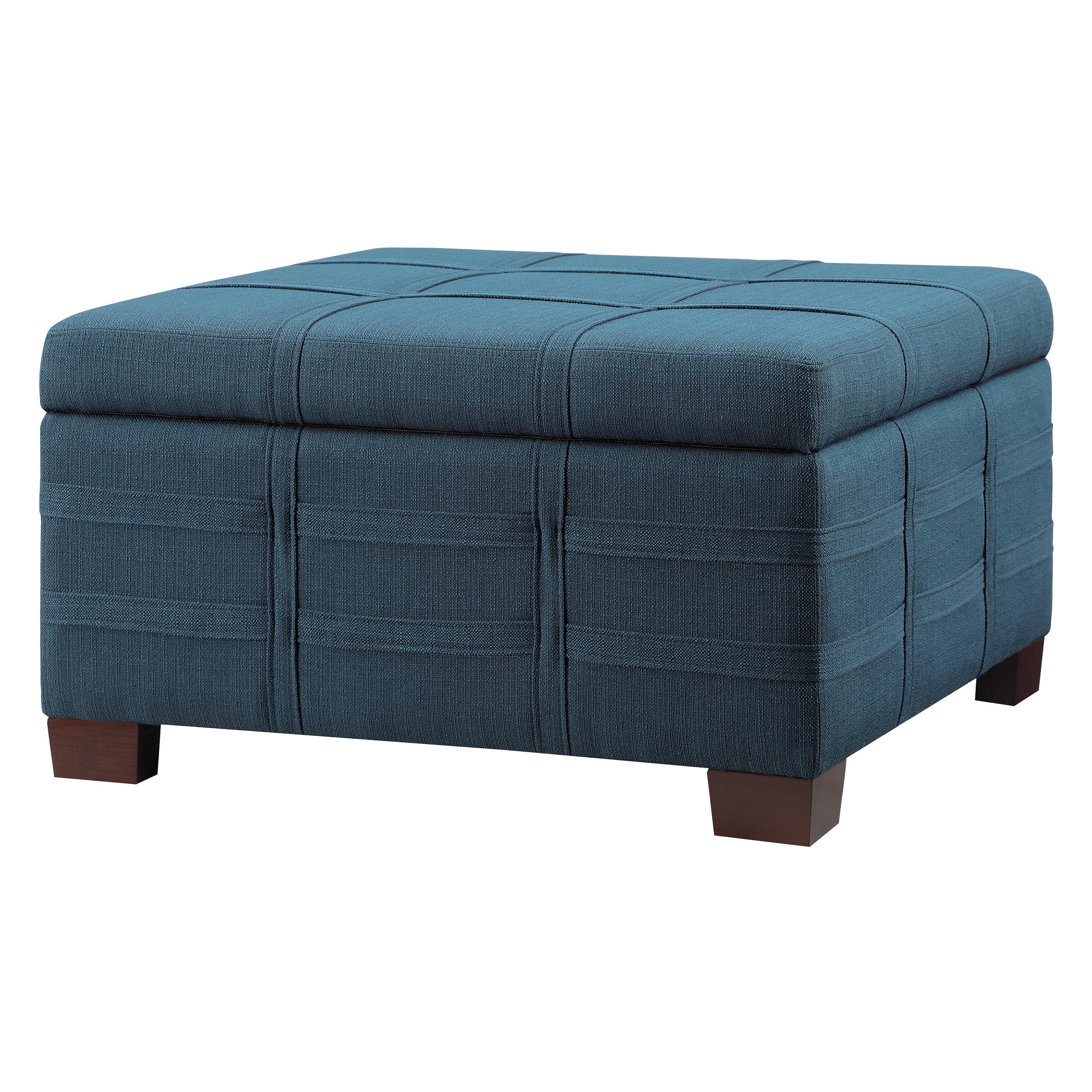 Detour Strap Square Storage Ottoman in Azure Blue Fabric