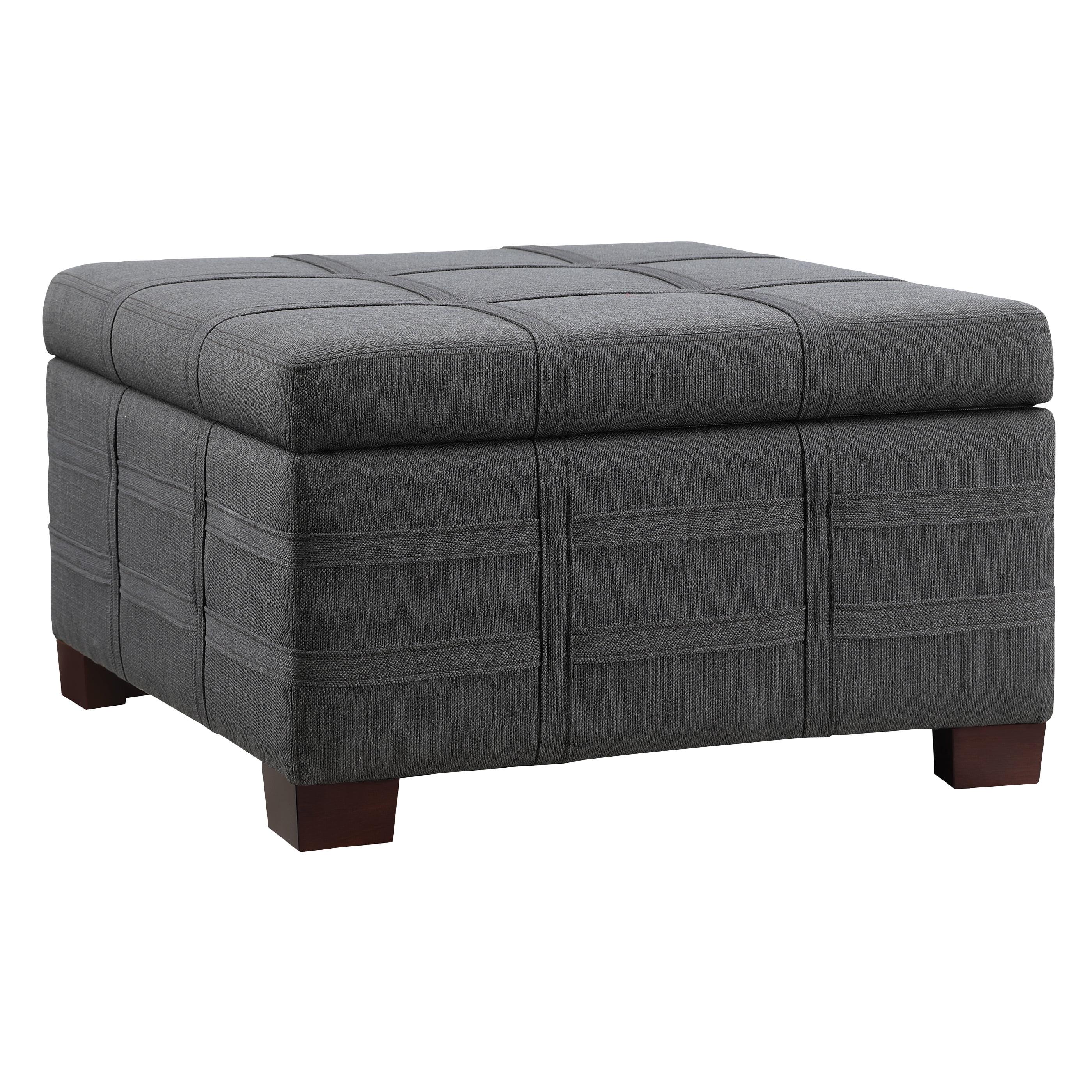 Detour Strap Square Storage Ottoman in Charcoal Fabric