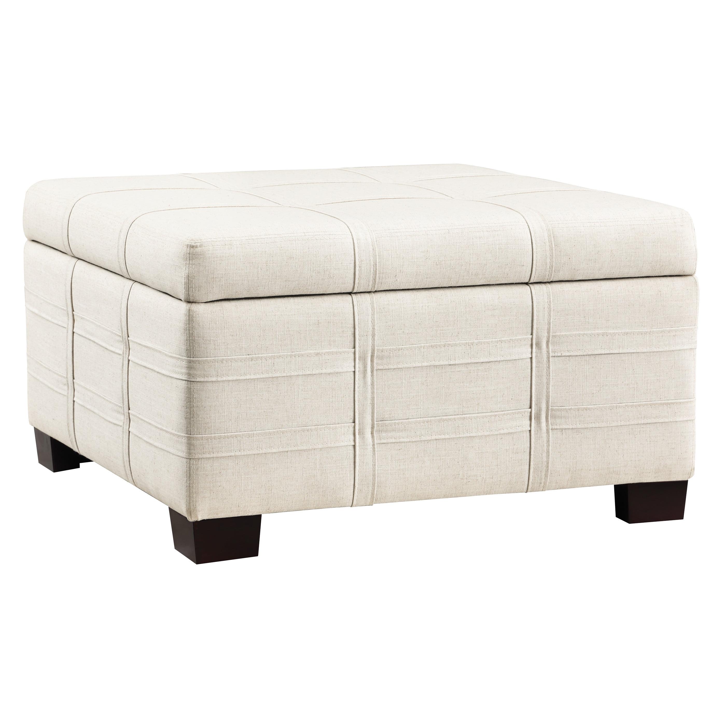 Cream Tufted Eucalyptus Wood Storage Ottoman