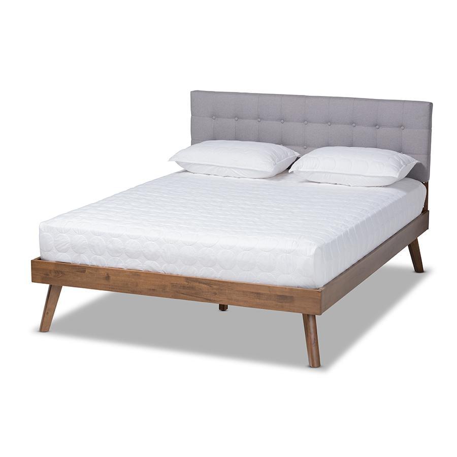 Queen Devan Fabric Upholstered Platform Bed with Headboard - Baxton Studio: Mid-Century Modern Style