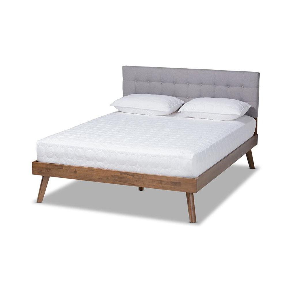 Queen Devan Fabric Upholstered Platform Bed with Headboard - Baxton Studio: Mid-Century Modern Style