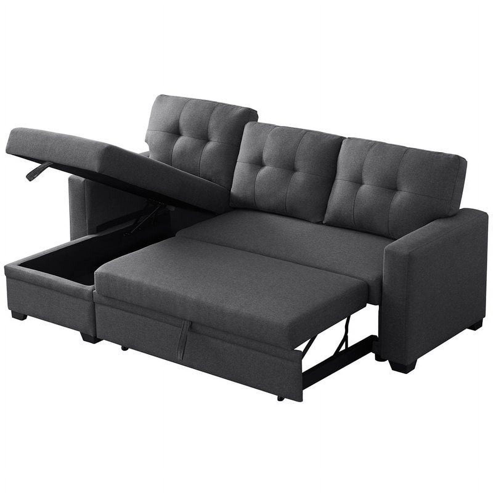 Gray Tufted Fabric Sectional Sofa with Storage and Track Arms