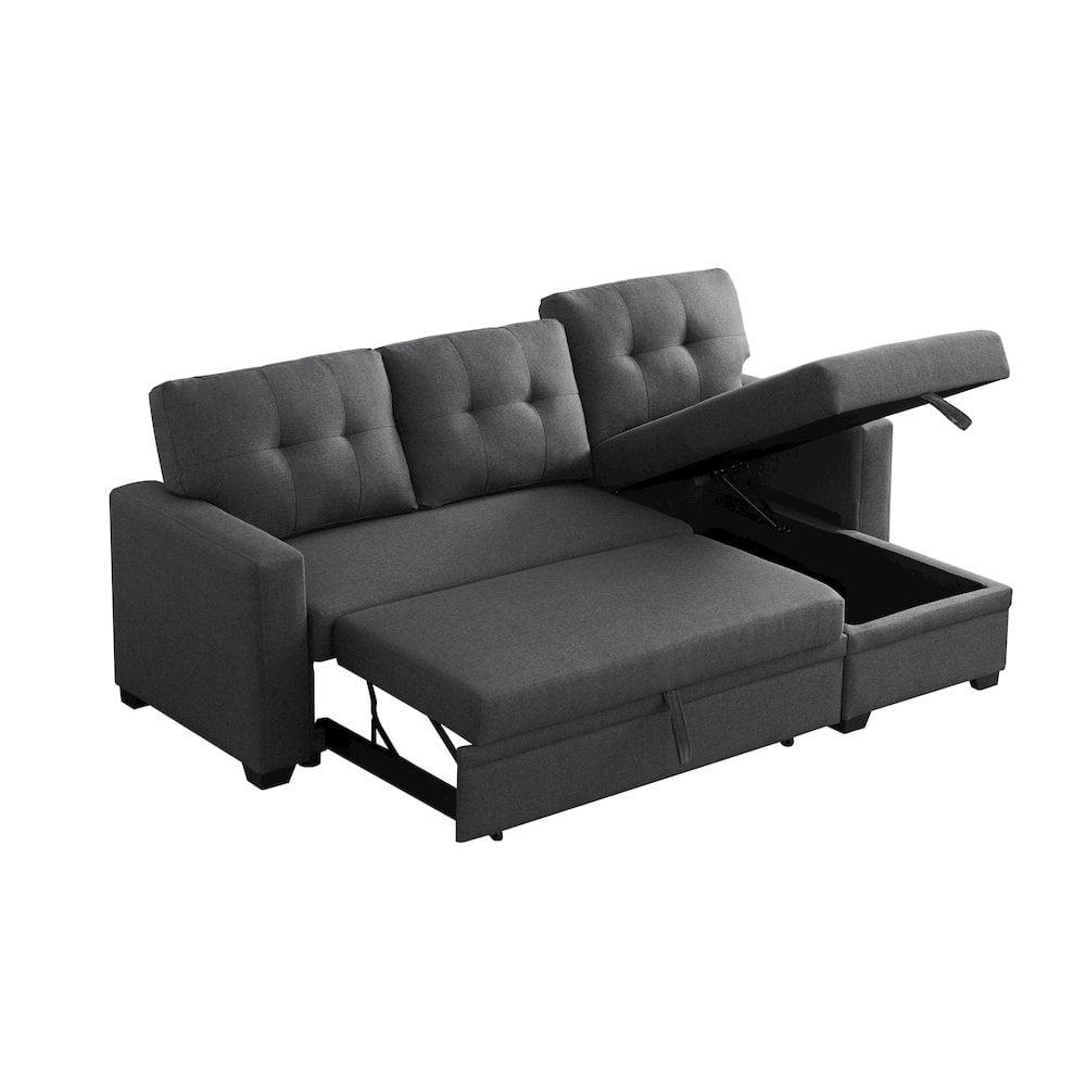 Devion Furniture Polyester Fabric Reversible Sleeper Sectional Sofa in Dark Gray