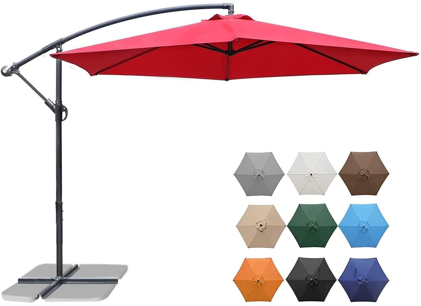 10 Ft Red Cantilever Patio Umbrella with Steel Pole and Stand