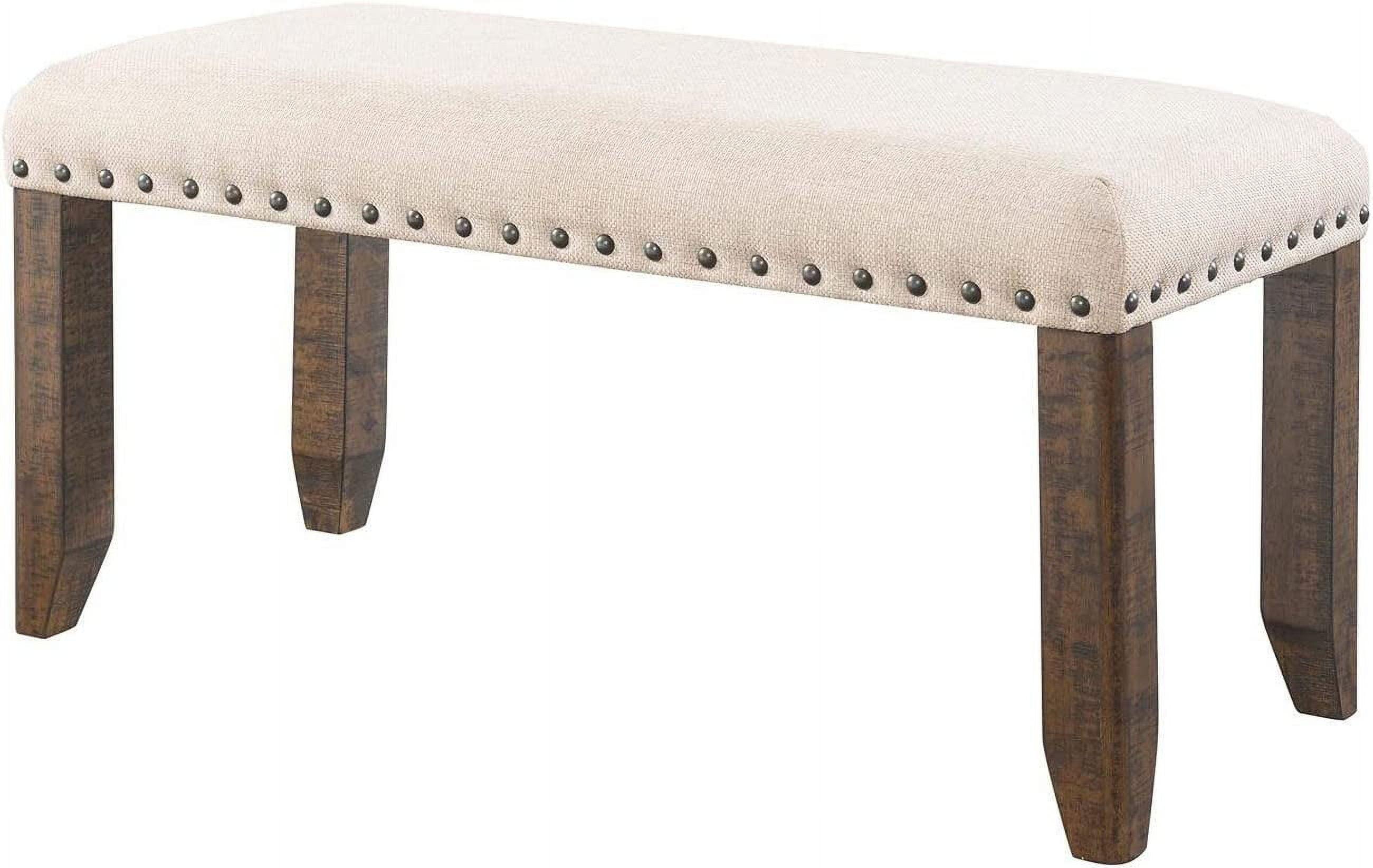 Rustic Cream Upholstered Bench with Walnut Legs