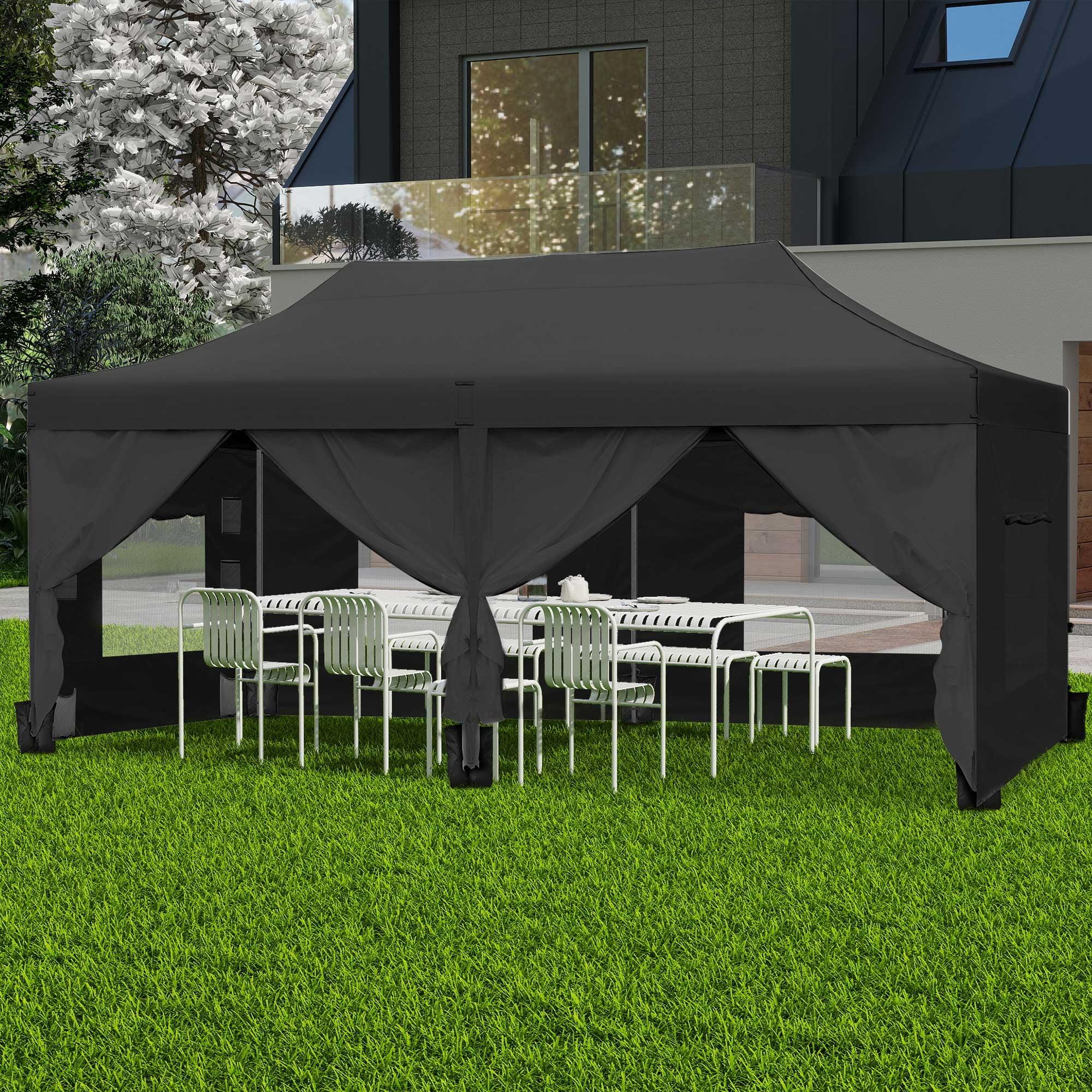 COBIZI Canopy Tent 10X20 Pop up Hollow Tent with 6 Removable Side Walls,Outdoor Event Party Canopy,Instant Portable,Suitable for Parties,Weddings,Camping and Beaches,with Wheeled Bag,Black