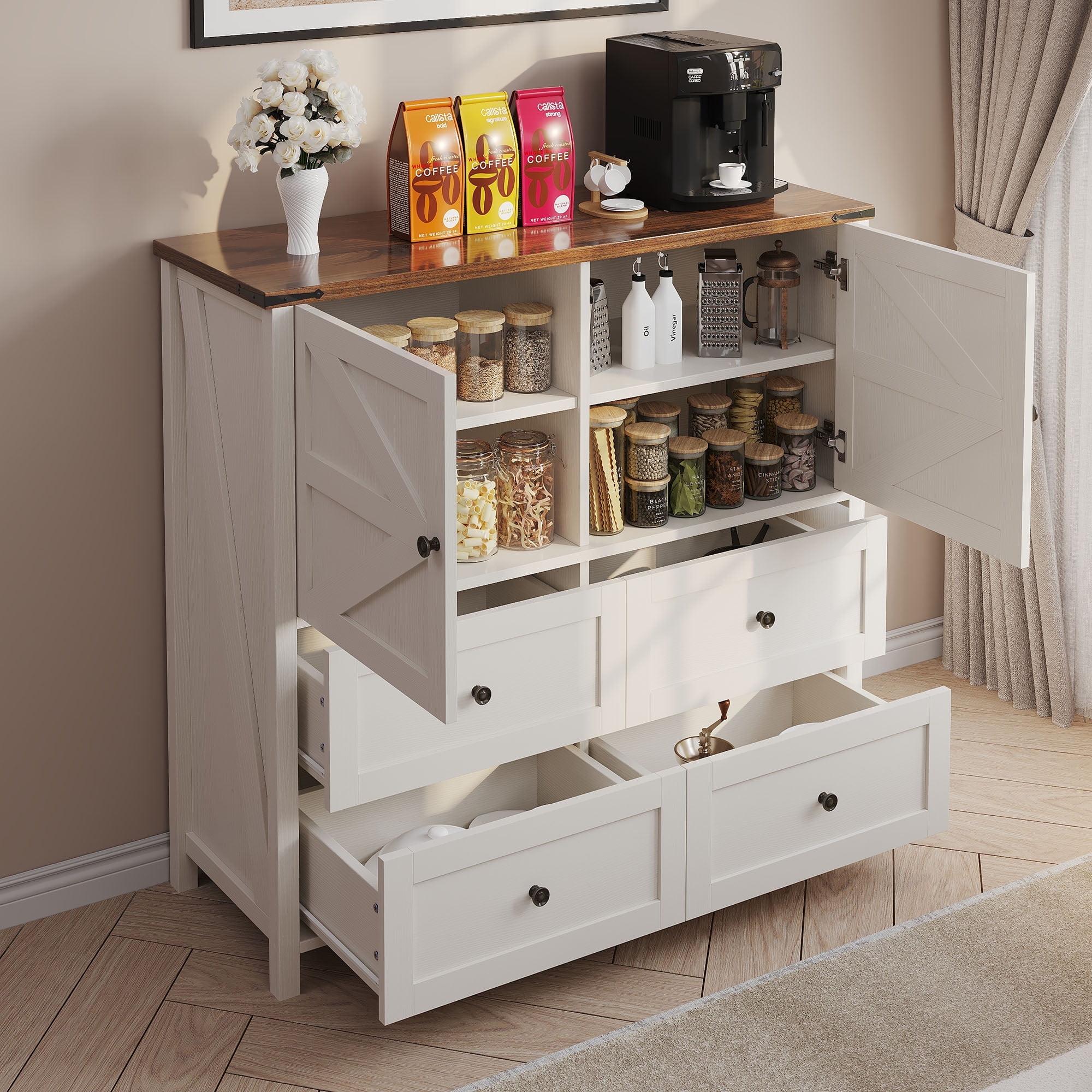 White Farmhouse 4-Drawer Dresser with Soft Close Doors