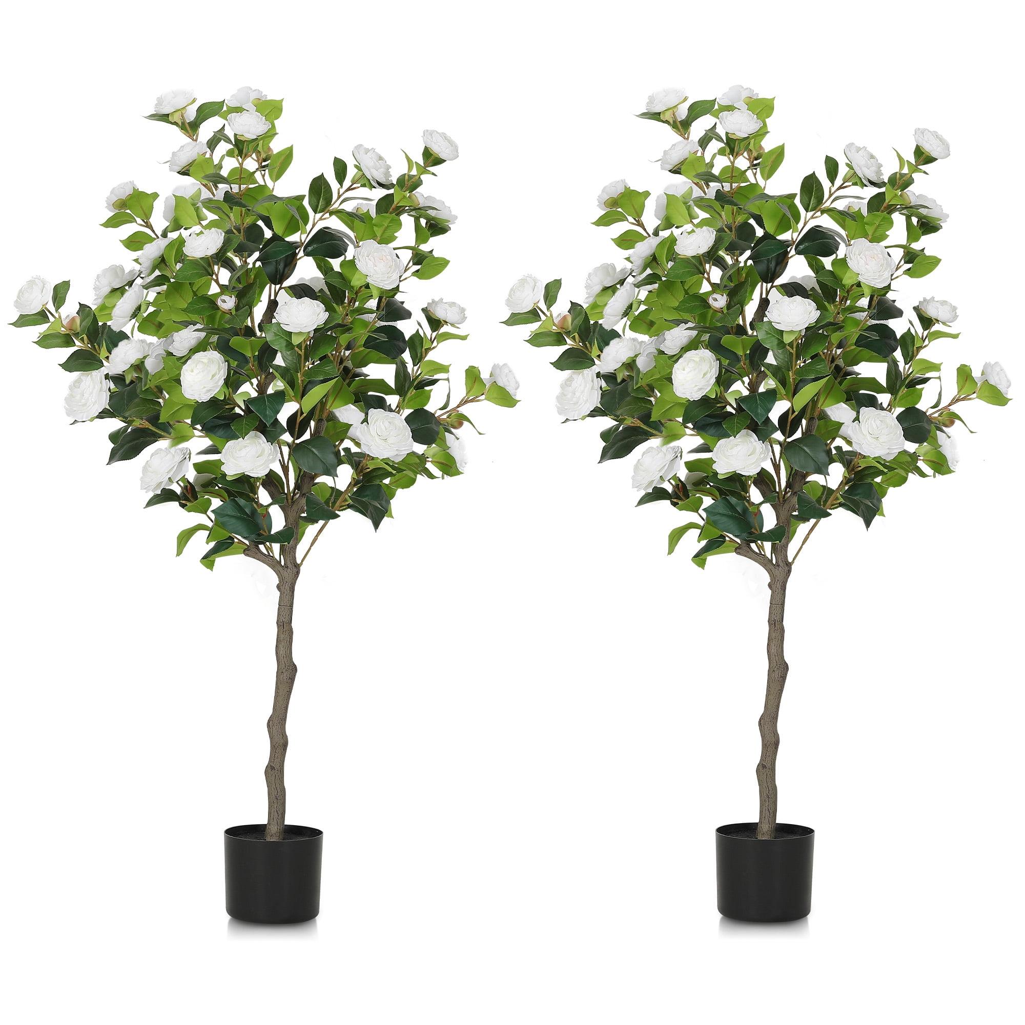 49.2" White Artificial Camellia Tree with LED Lights