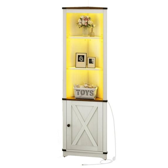 Gracie Oaks Aspenn 67" H Corner Bookcase with LED Light, Corner Storage Cabinet with Adjustable Shelf