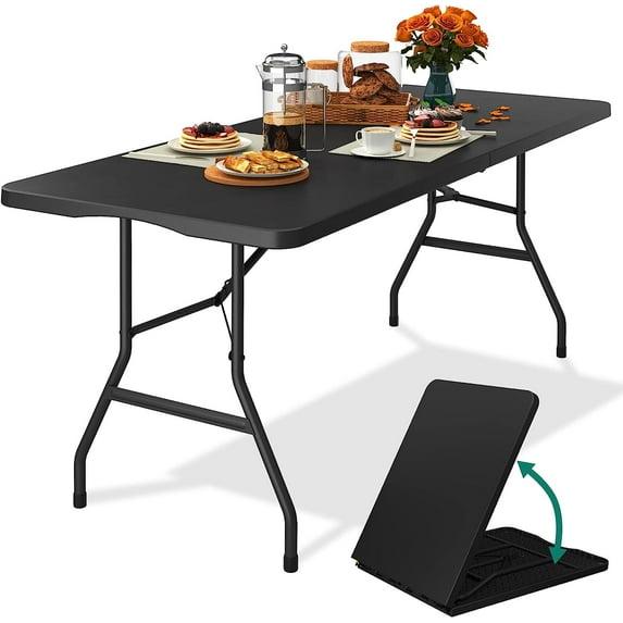 Folding Table 6 Foot,  Heavy-Duty, Portable Plastic Construction with Carrying Handle – Perfect for Picnics, Parties, and Office Indoor Outdoor Use, White
