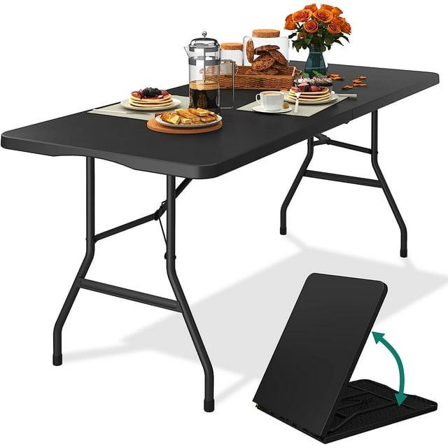 Folding Table 6 Foot,  Heavy-Duty, Portable Plastic Construction with Carrying Handle – Perfect for Picnics, Parties, and Office Indoor Outdoor Use, White