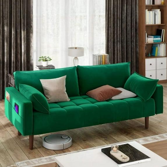 Mercer41 Damales 70" Square Arm Loveseat Sofa, Modern Velvet Loveseat with 2 Pillows