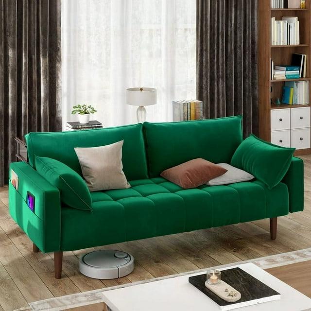 Mercer41 Damales 70" Square Arm Loveseat Sofa, Modern Velvet Loveseat with 2 Pillows