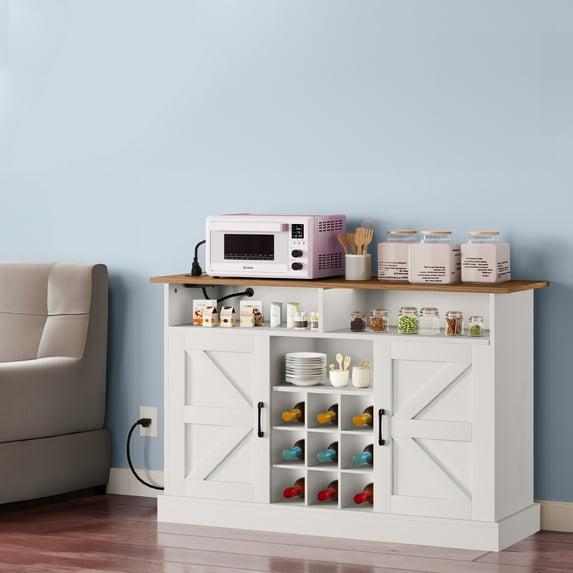 YITAHOME Sideboard Buffet Cabinet, 52" Farmhouse Coffee Bar with Power Outlet, Floating Shelves, Wine Storage for Kitchen & Living Room (White)