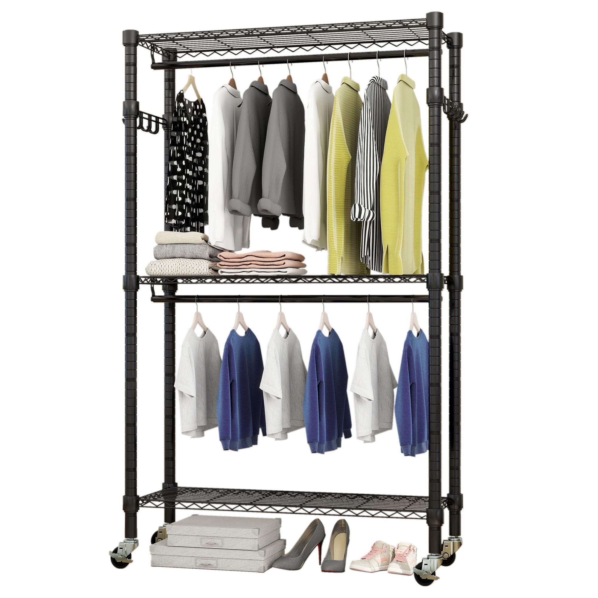 Black Heavy Duty Metal Garment Rack with Adjustable Shelves