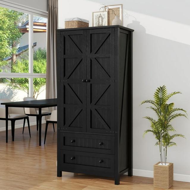 Gracie Oaks Gracie Oaks 64.5'' H Farmhouse Kitchen Pantry Cabinet With Drawers & Adjustable Shelves