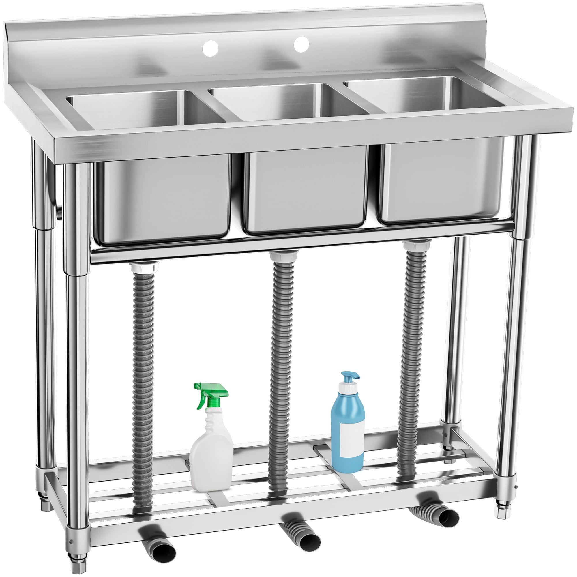 Stainless Steel Sink, Commercial Kitchen Prep & Utility Sink Free Standing 3-Compartment with Shelf for Restaurant Laundry Garage Bar Workshop