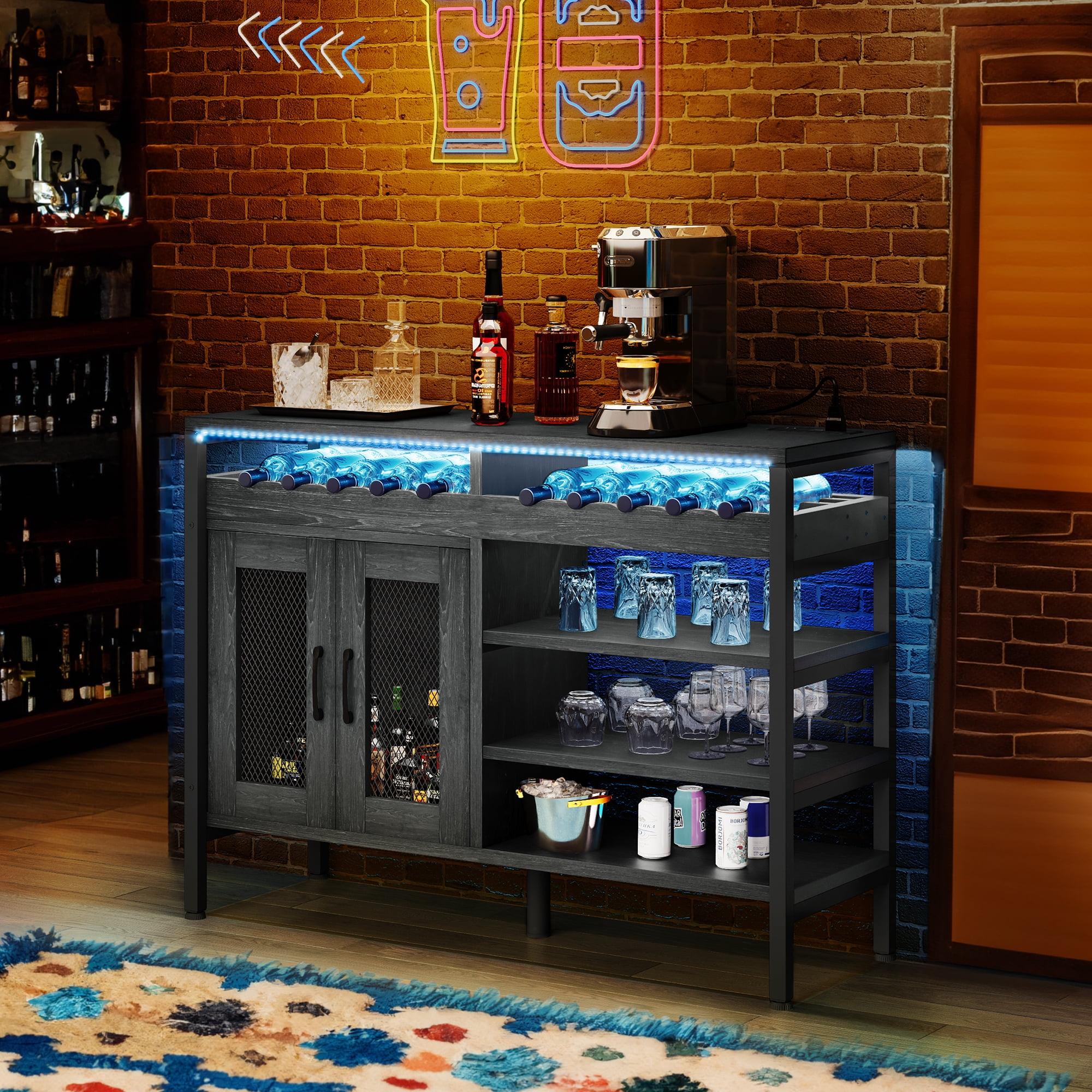 Black Oak 47" Industrial Wine Buffet Cabinet with LED Lights