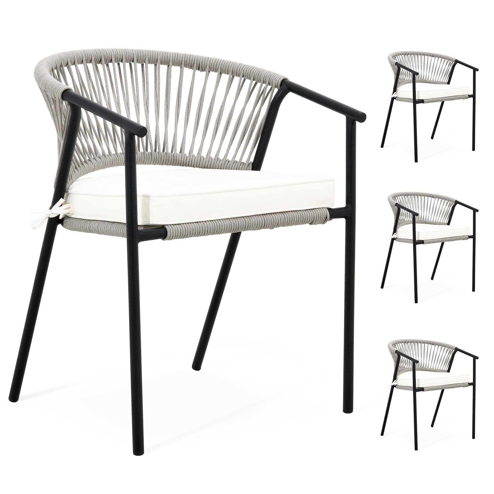 DWVO Set of 4 Outdoor Dining Chair, Rope Woven Design Stackable Chairs for Patio