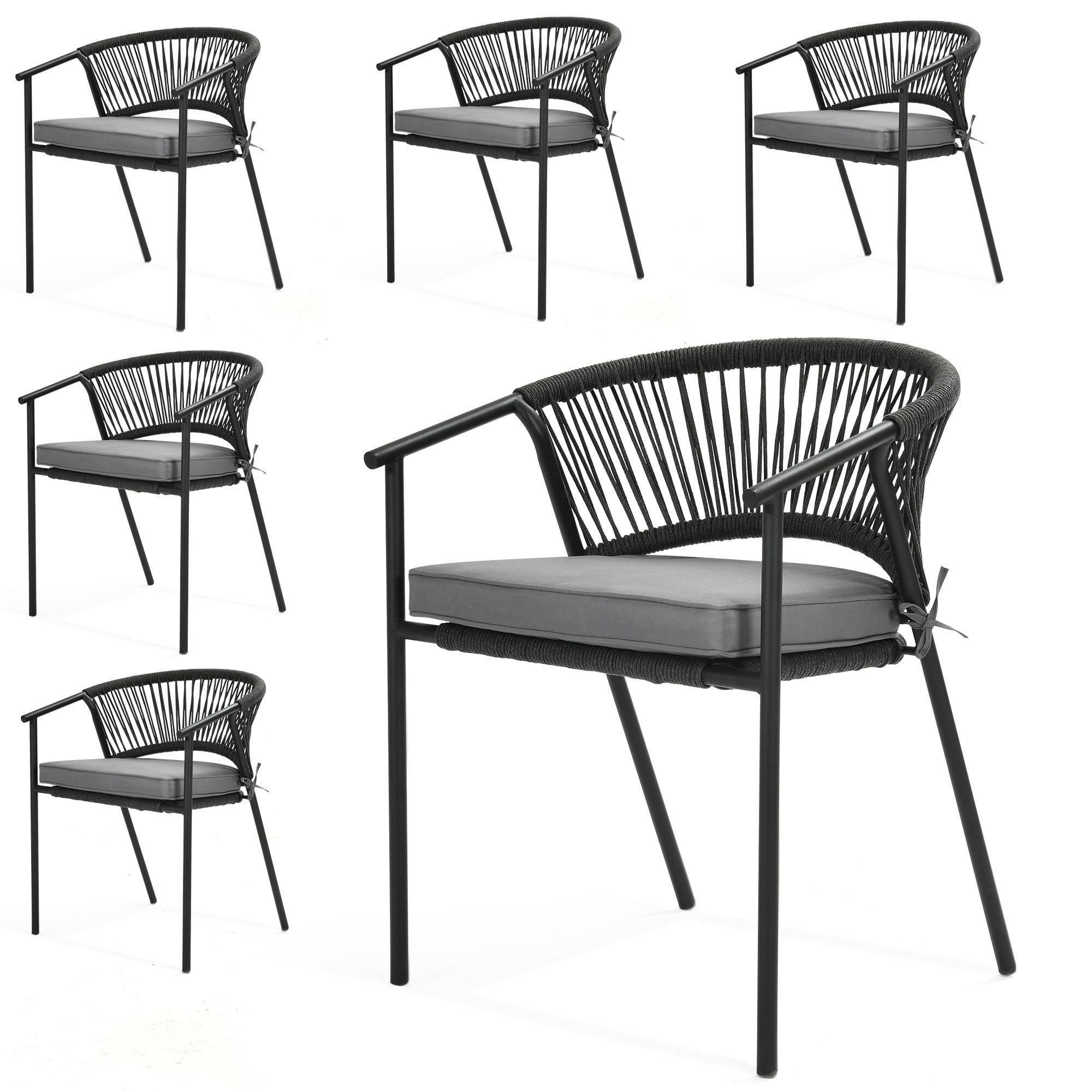 Adila Metal Outdoor Stacking Dining Armchair with Cushion (Set of 6)