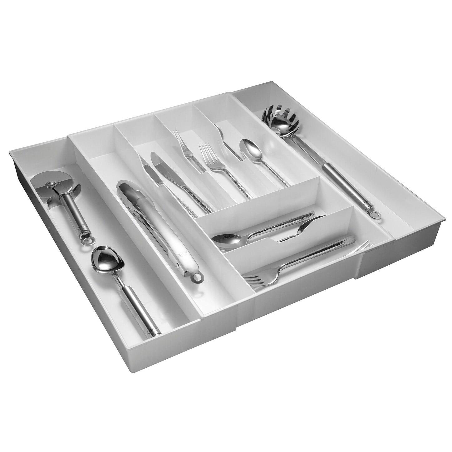 White Adjustable Plastic Cutlery Tray with 8 Compartments