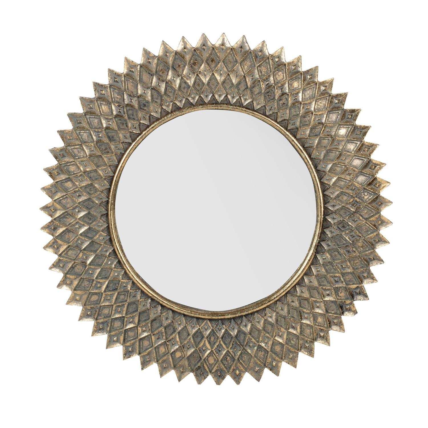 Antique Gold Diamond Pattern Round Wall Mirror 13"