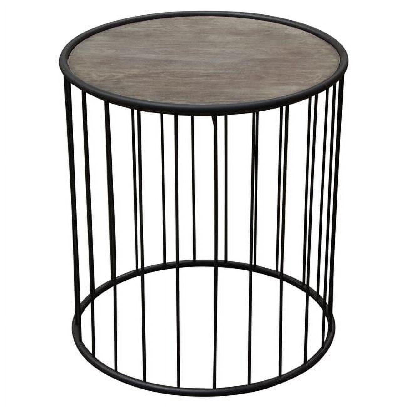 22" Contemporary Round End Table with Polished Metal Legs and Oak Finish