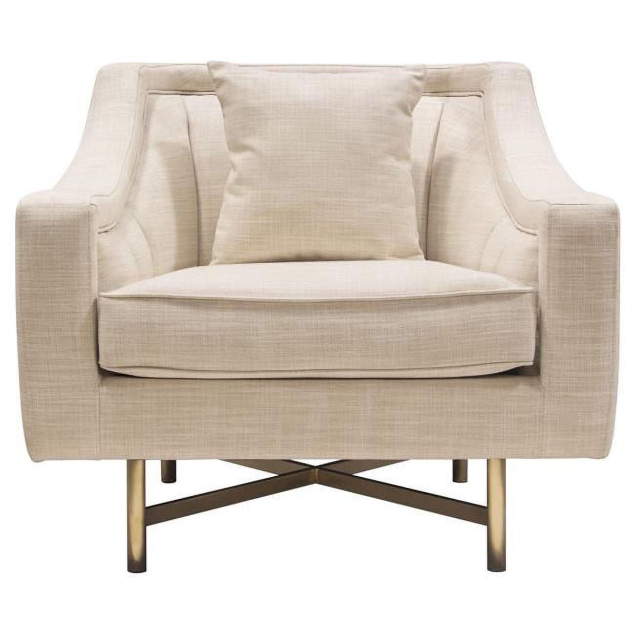 Beige Linen & Gold Metal Elegance Armchair with Tufted Back