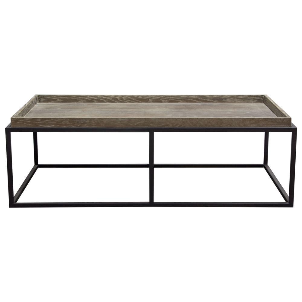 Nova Lifestyle Lex Rectangle Cocktail Table in Rustic Oak Veneer Finish Top w/ Black Powder Coated Metal Base