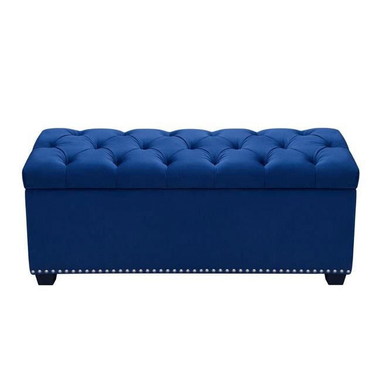 Majestic Royal Navy Velvet Tufted Storage Trunk with Bun Feet