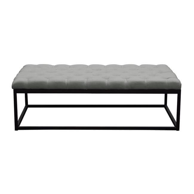 Large Contemporary Green Fabric Tufted Bench on Black Metal Base