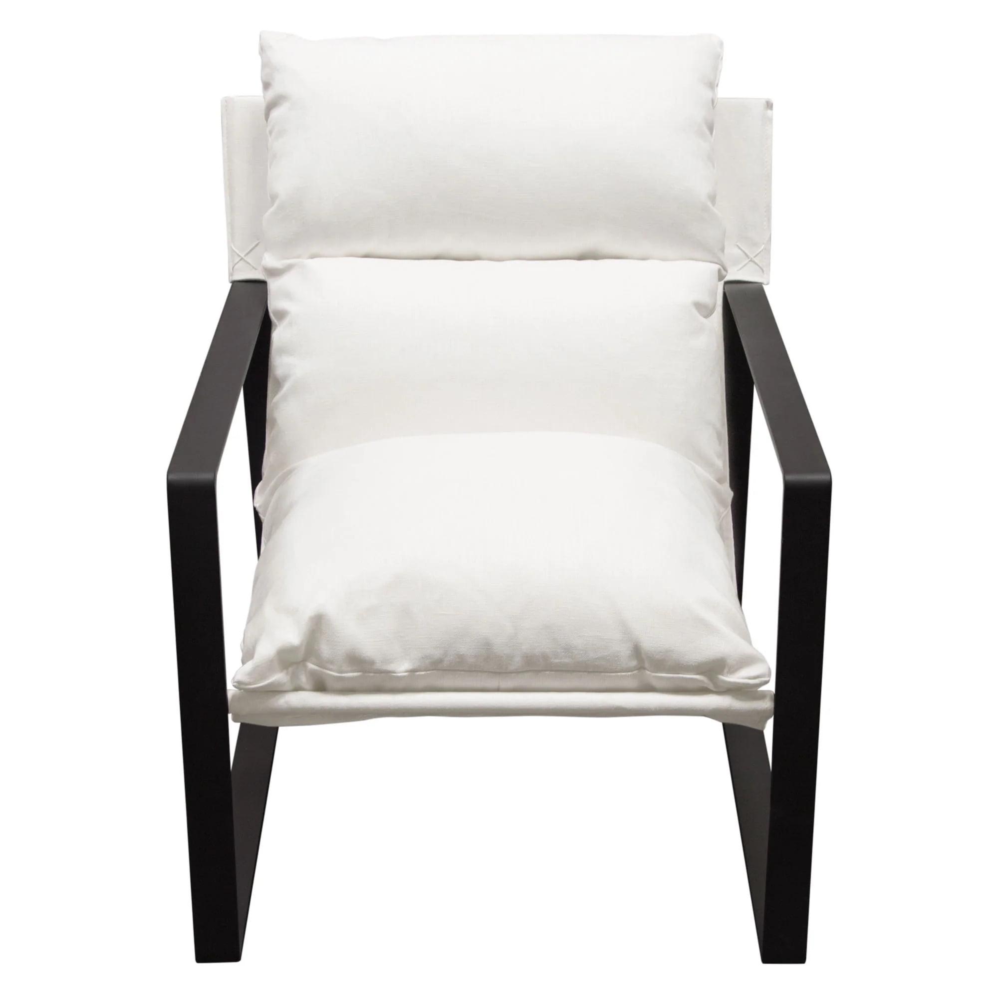 Miller Chic White Linen and Black Metal Sling Accent Chair