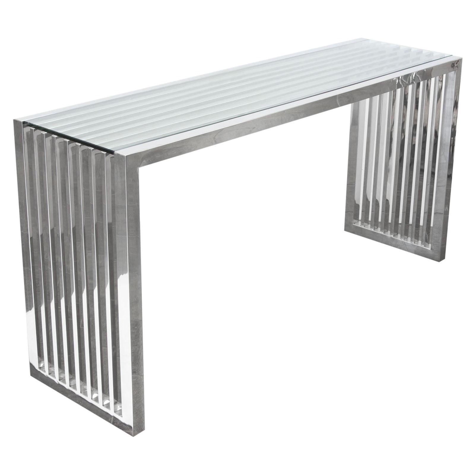 Soho 51'' Polished Stainless Steel Console Table with Tempered Glass Top