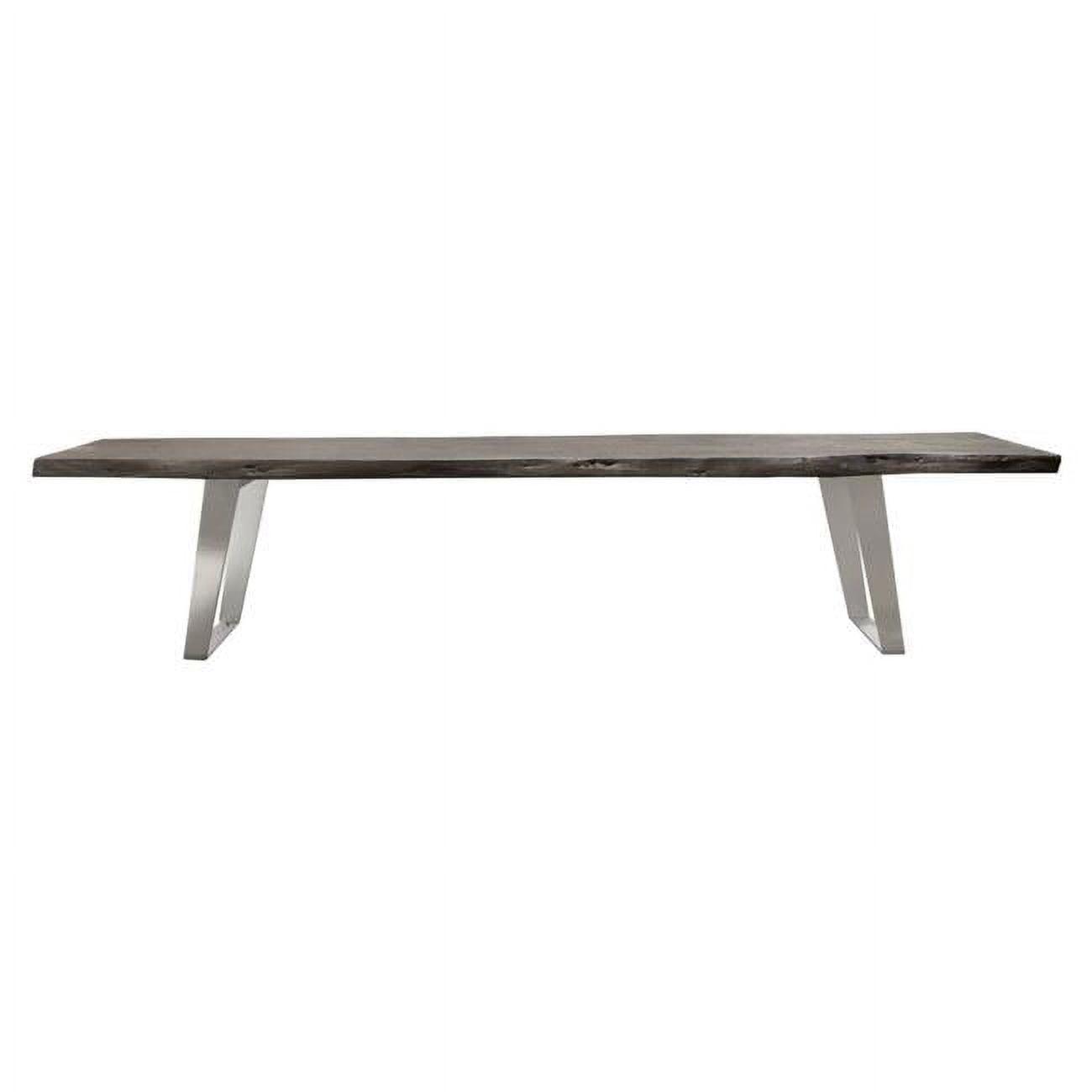 Titan Solid Acacia Wood Bench with Silver Metal Base, Espresso