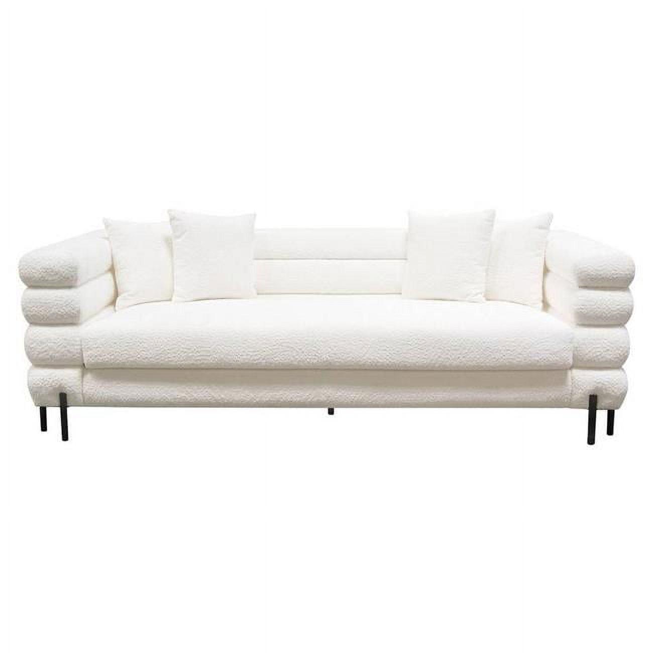 91.25'' White Tufted Fabric Sofa with Metal Legs