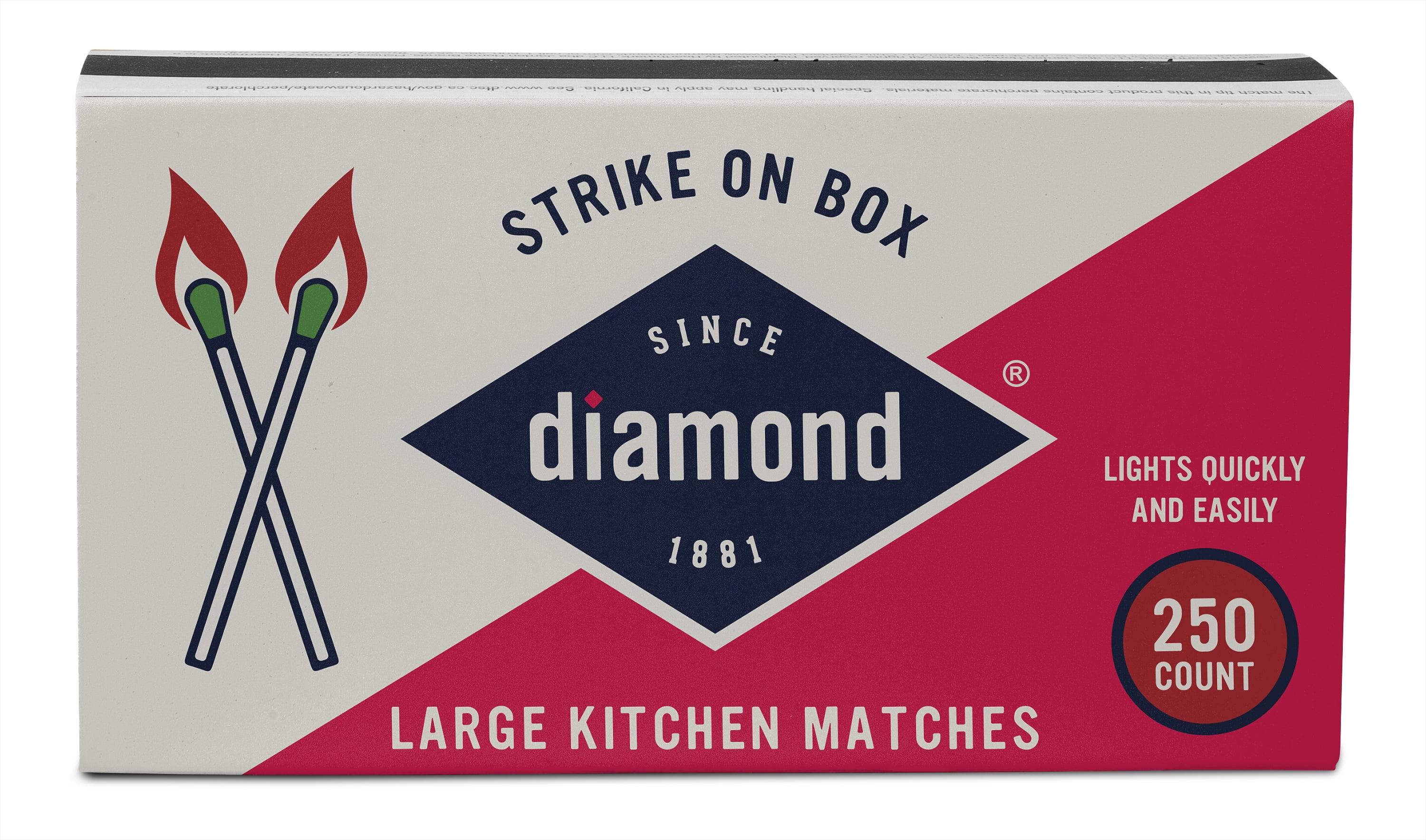 Diamond Kitchen Matches, Large Strike On Box Matches, 250 Ct for Everyday Essential Matches for Lighting Candles, Grills, Fireplaces and Firepits