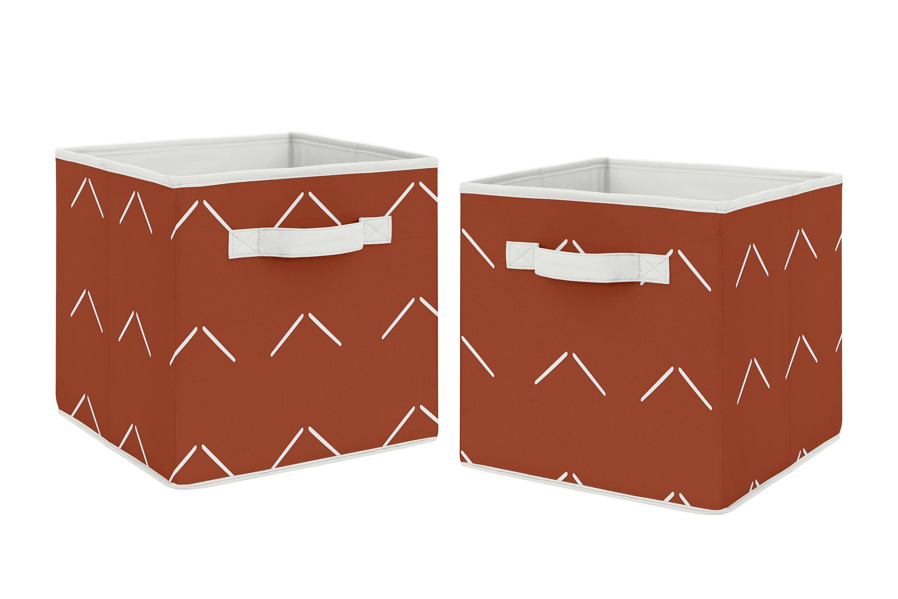 Set of 2 Orange and White Fabric Storage Cubes