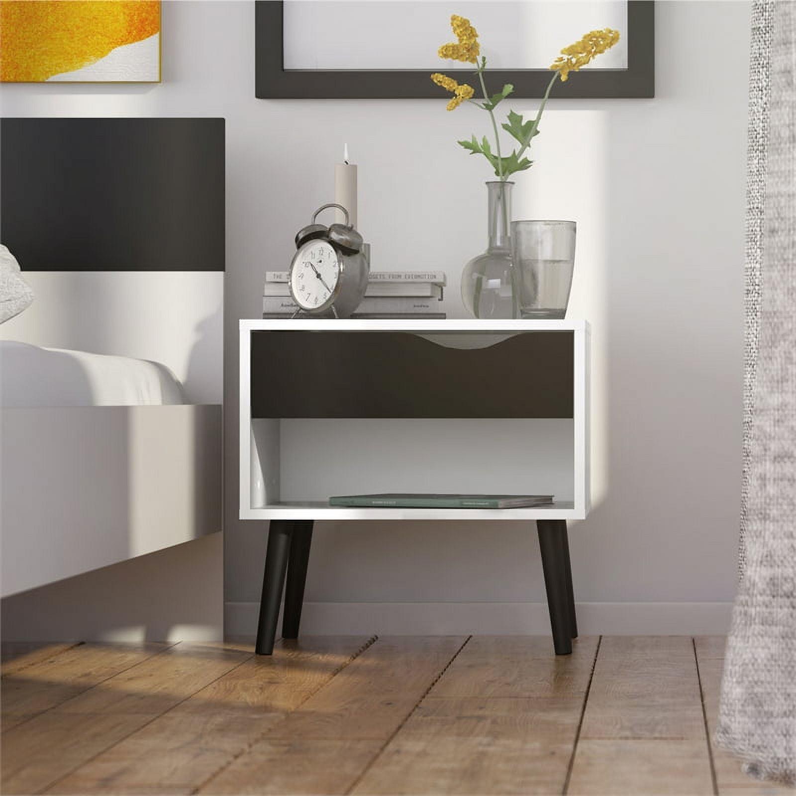 Diana Scandinavian Two-Tone White & Black Matte Nightstand with Drawer