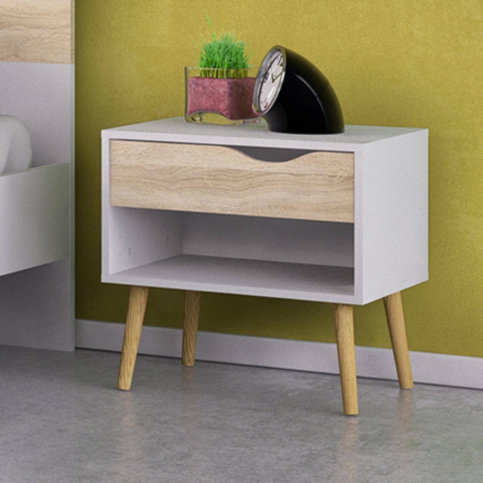 Diana Scandinavian White & Oak Nightstand with Open Shelf