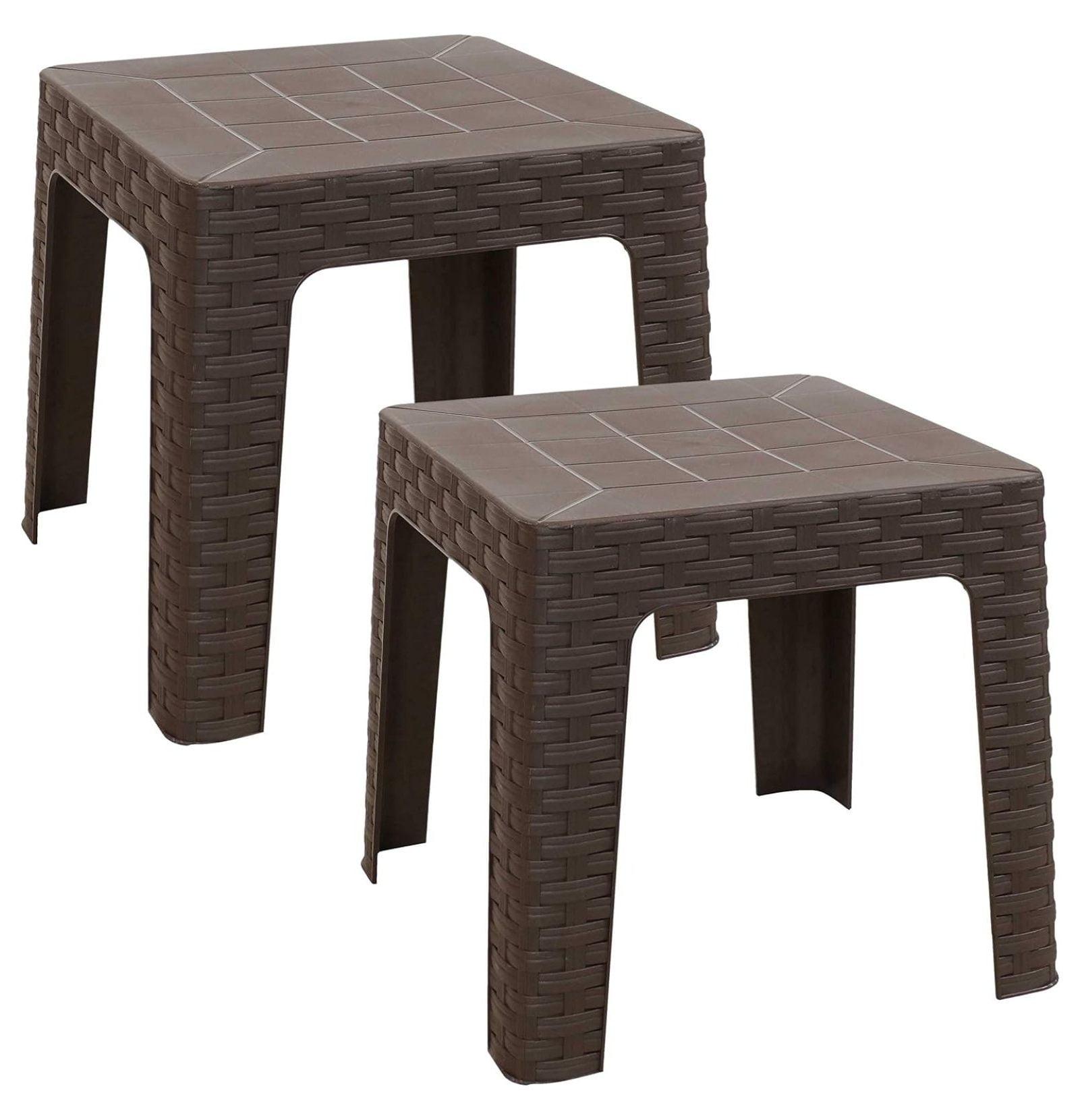 Sunnydaze Square Polypropylene Outdoor Side Table - Brown - 2pk