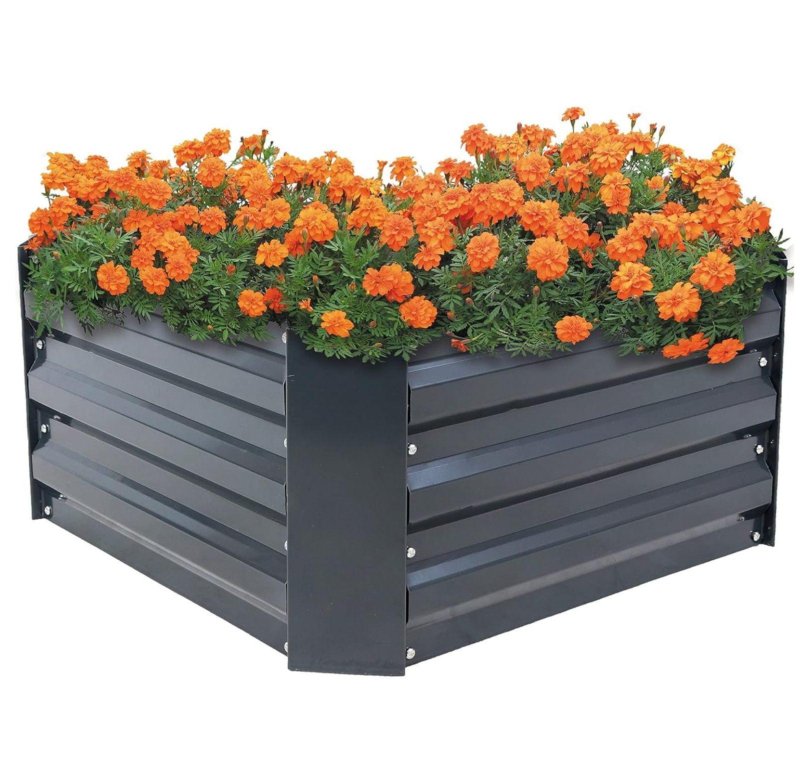 Sunnydaze Corrugated Galvanized Steel Raised Garden Bed for Plants, Vegetables, and Flowers - 24" Square x 11.75" H