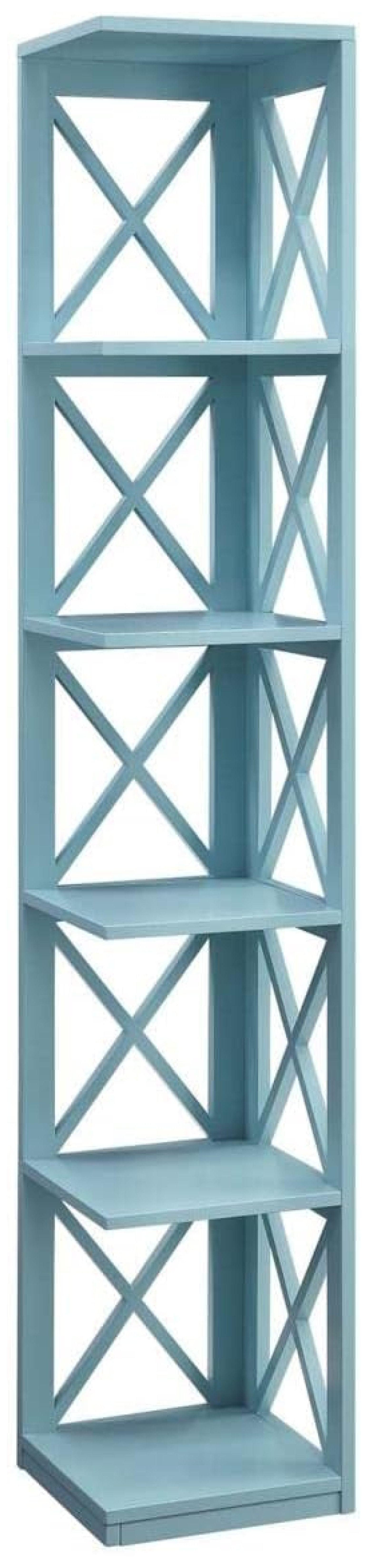 Sea Foam Blue 5-Tier Corner Bookcase with Crossed Design