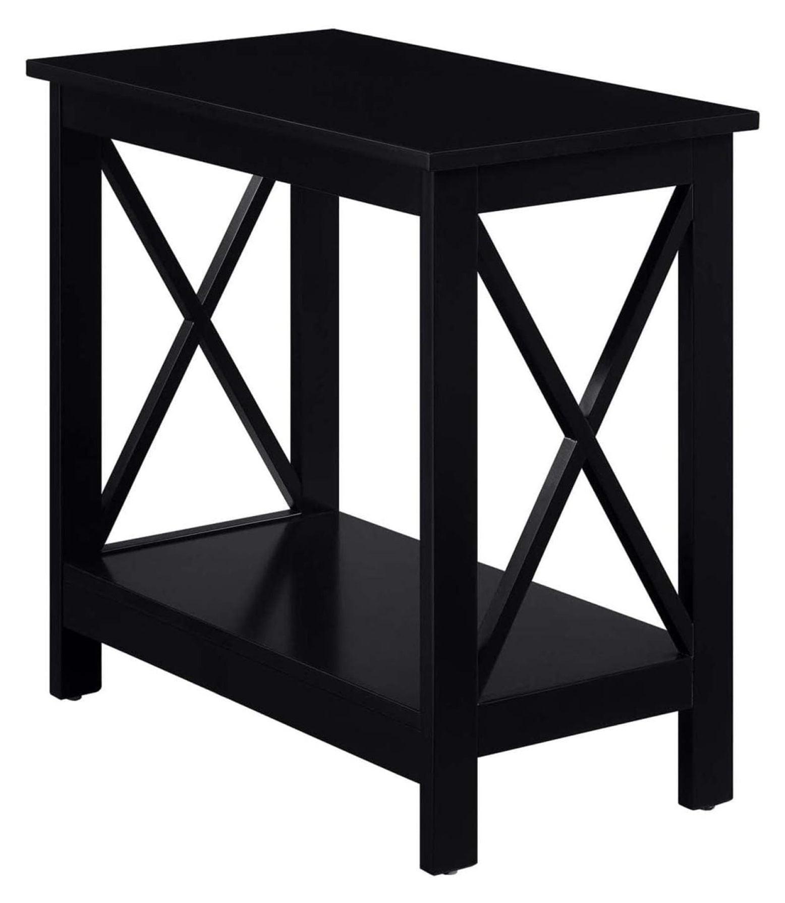 Oxford Black MDF Rectangular Chairside End Table with Shelf