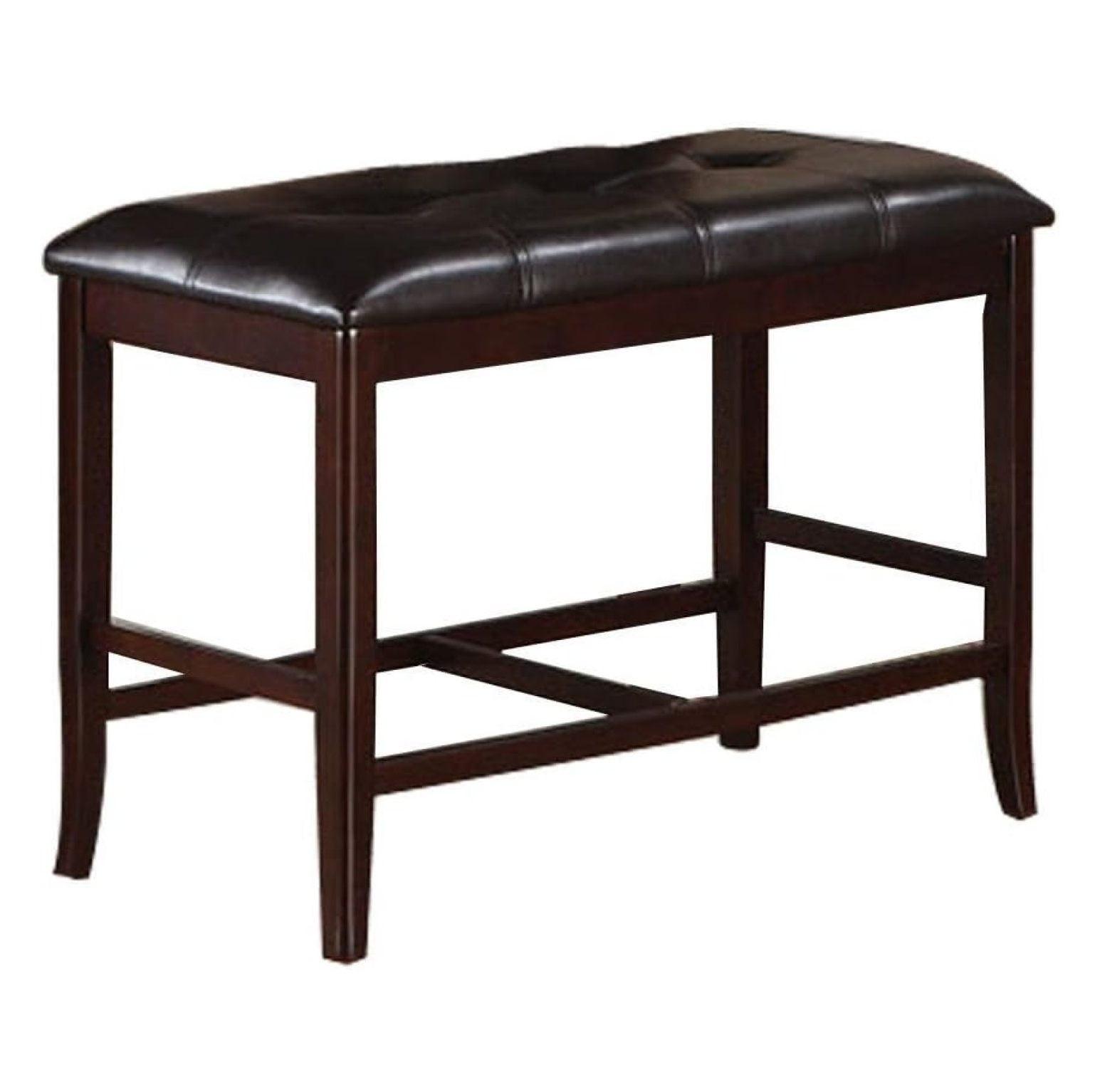 Brown Tufted Faux Leather High Bench with Rubber Wood Frame