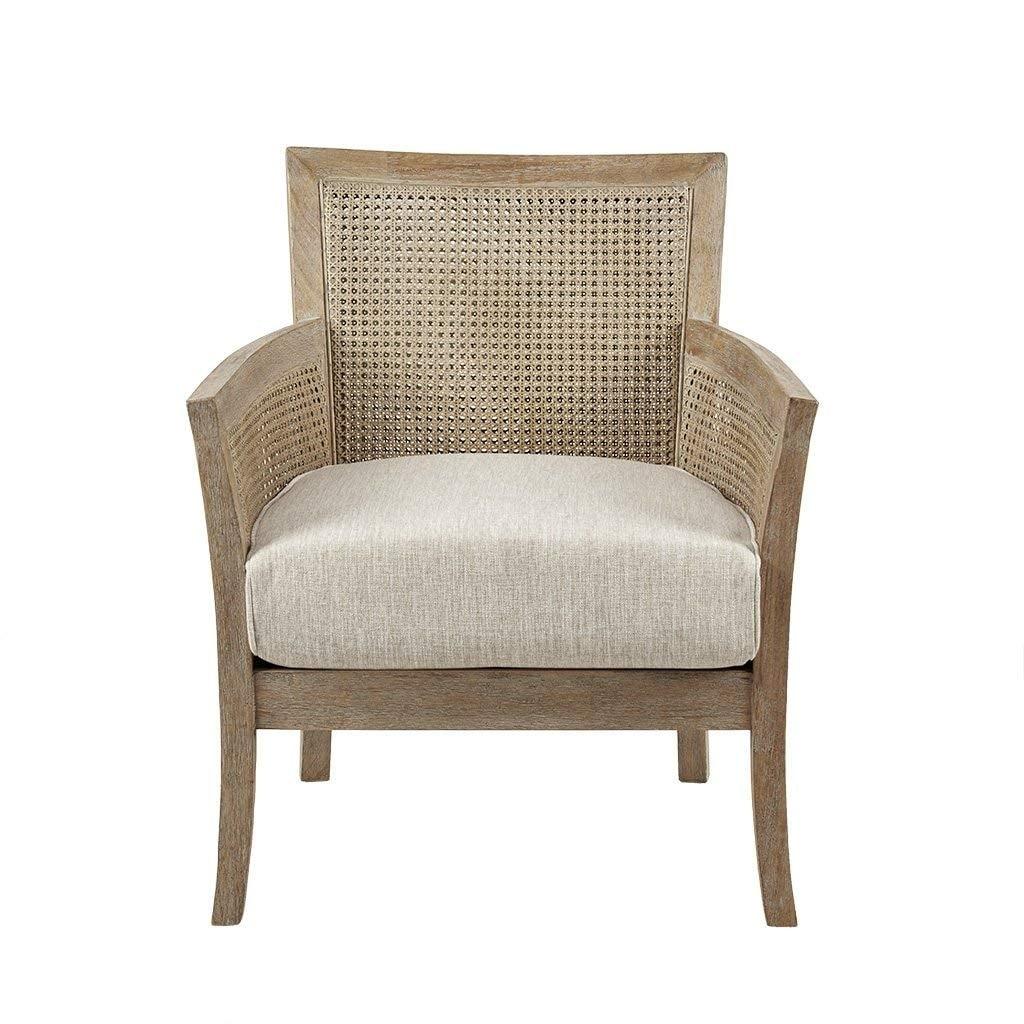 Madison Park Paulie Accent Chair Cream/Reclaimed Natural: Upholstered Wingback, Rubberwood Frame