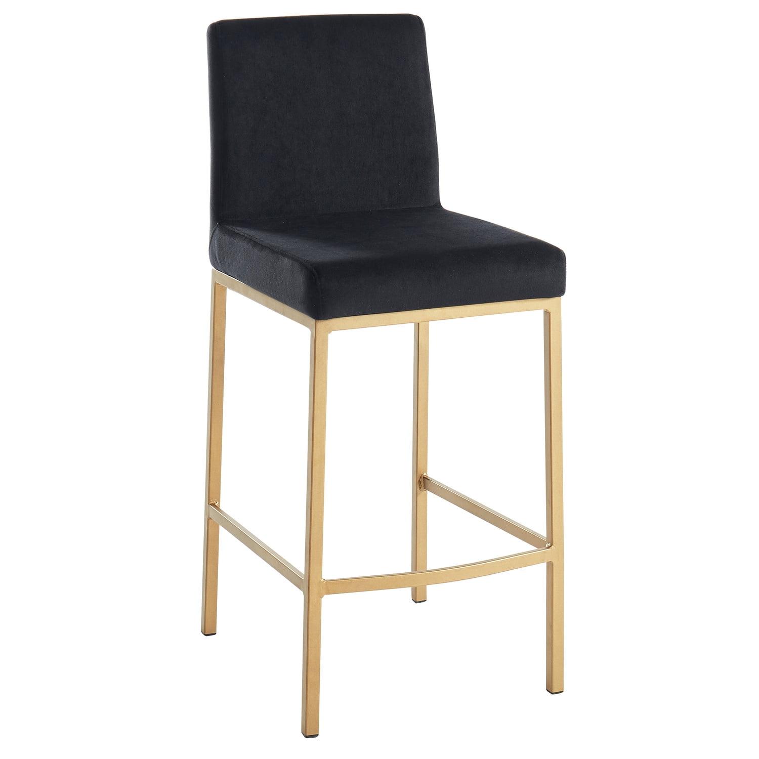 Modern Velvet Upholstered Counter Stool with Matte Gold Frame, Set of 2