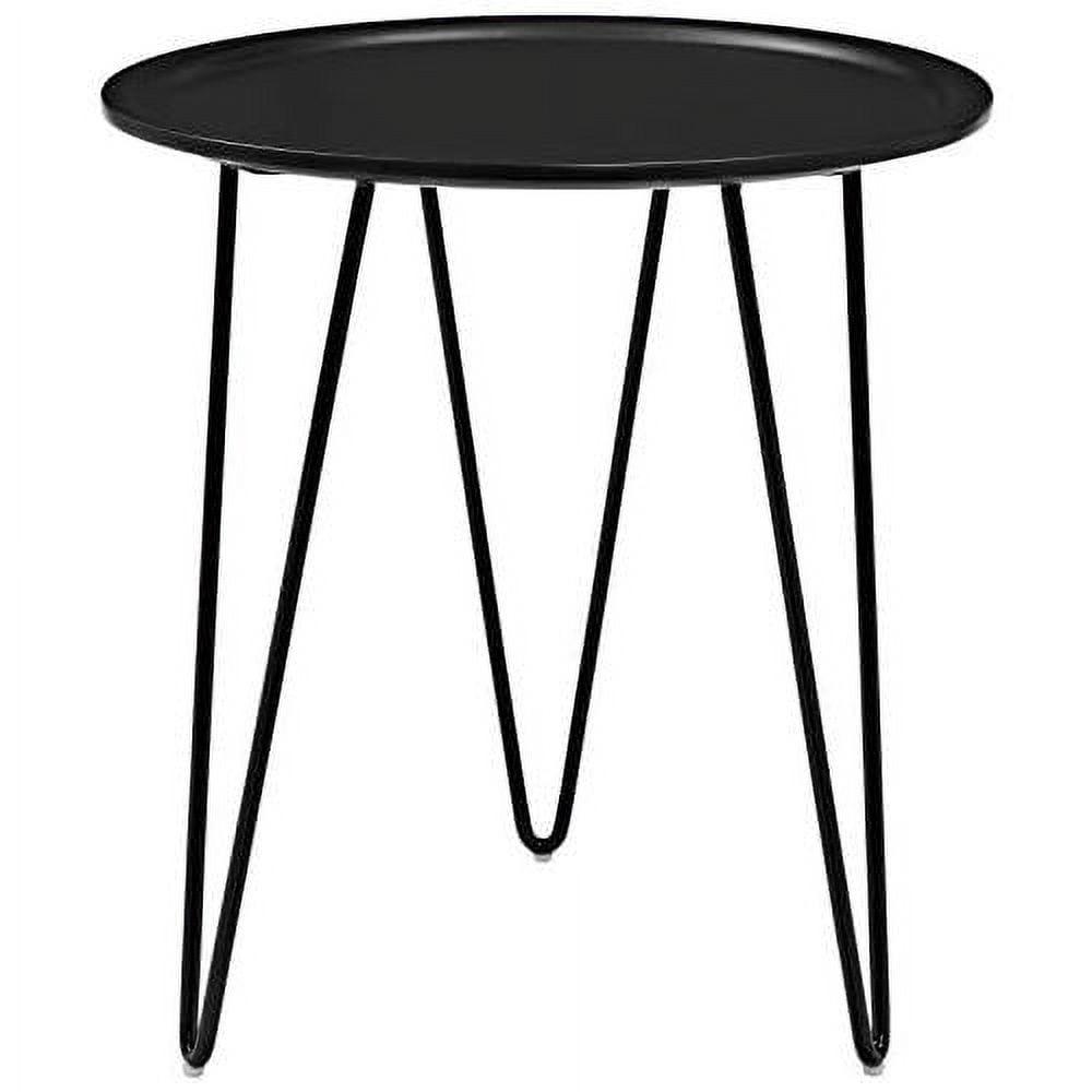 Mid-Century Modern Round Side Table with Hairpin Legs in Black