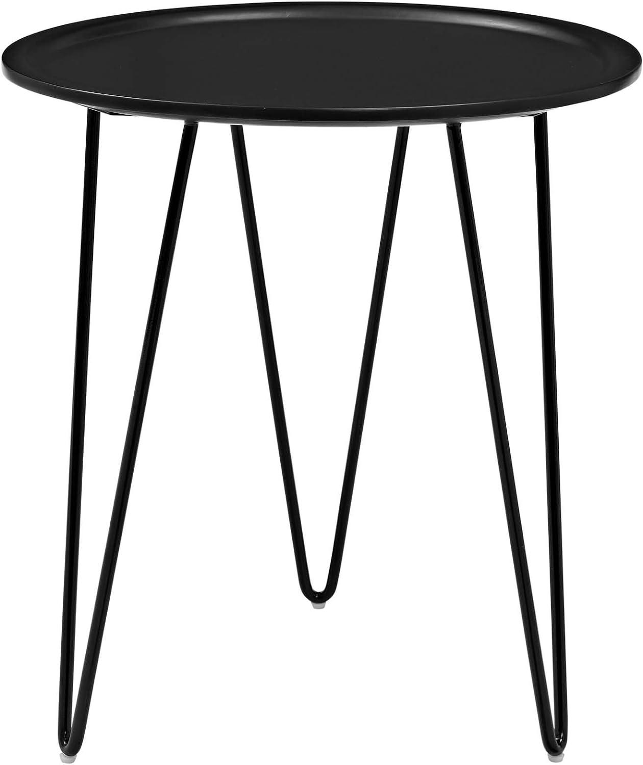 Mid-Century Modern Round Side Table with Hairpin Legs in Black