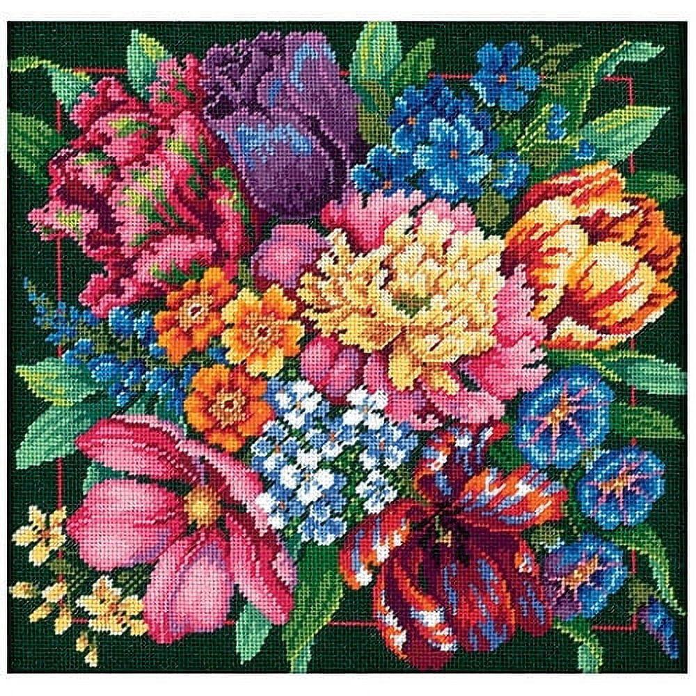 Vibrant Floral Splendor 14" Needlepoint Kit with Wool & Acrylic Yarns